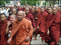 Budhist monks in Rangoon, Burma