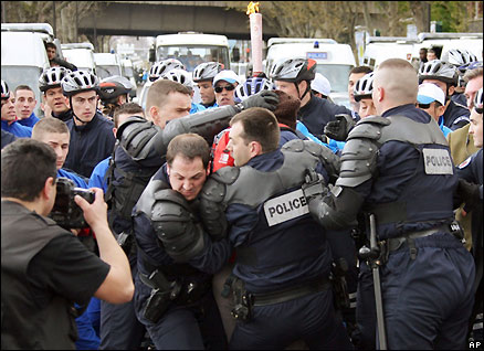 French police scuffle with protestors in Paris