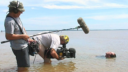 Bruce and film crew in the Amazon