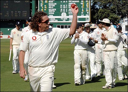 Ryan Sidebottom leads off England's players