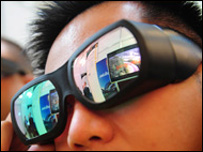 a man wearing 3D glasses