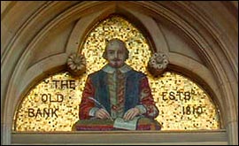 Shakespeare mosaic on the bank in Chapel Street 