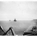 Prince Eugen and Numberg,two German battleships being escorted back to Germany after the war by H.M.S."Devonshire".