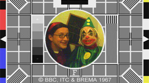 Liz and her girlfiend Jo dressed as the BBC test card
