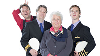 Arthur (John Finnemore), Douglas (Roger Allum), Carolyn (Stephanie Cole) and Martin (Benedict Cumberbatch) take to the air in Cabin Pressure