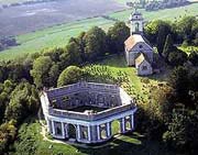 Aerial view of the Dashwood Mausoleum