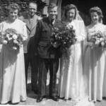 24 June 1944. Wedding of Olive Markley and Walter Butcher. Best man Uncle Bill Butcher, bridesmaids Joyce Butcher and Joy Norton. All Hallows Church, Tottenham London.