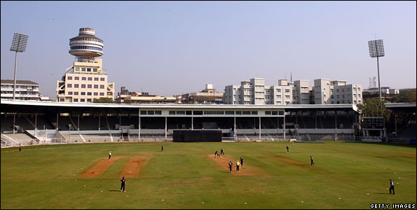 A cricket match at a stadium in Mumbai, India