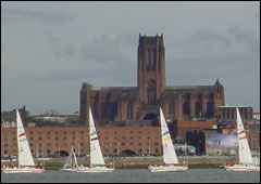 Clippers in front of Liverpool Cathedral
