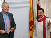 President Rajapaksa (L) with British Minister Lord Malloch-Brown