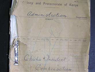 A compensation document written by British colonial officials in 1953 offering 