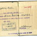 Brown hard-back pass book number 235 giving authorisation to ride a bicycle — dated 7th April 1945. R.N.B Chatham