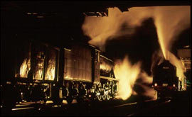 Steam train at night