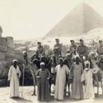 Advance party of wireless operators who manned the sets on the ships used in the invasion of Sicily. On leave from Port Tewfik - at the Pyramids at Giza. 3 June 1943 — prior to the invasion of Sicily. Allan Stoddart on right, on camel.