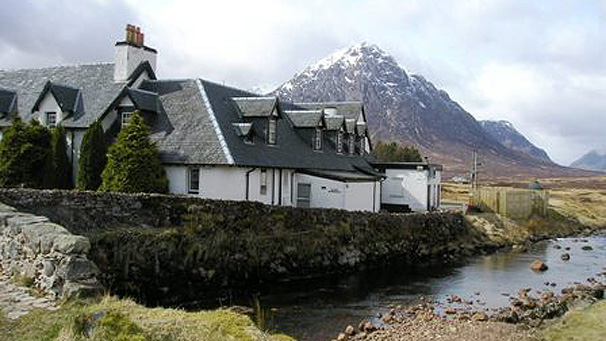 Across the moor the way enters the famous Glen Coe, guarded by the vast bulk of Buachaille Etive Mor, and on to Kingshouse Hotel.