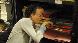 Liz stealing some stationery.