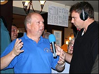 Charles Dagnall speaking to a Leicester City fan