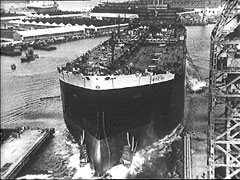 the supertanker Myrina is launched