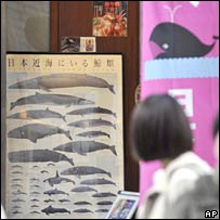 Whalemeat advertised outside a restaurant in Japan