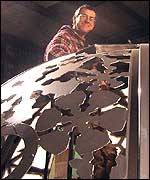 Michael with the sculpture in progress