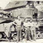 The photograph is of Ken Chapman on the left [Kettering, Northants], Bill Warren [Birmingham], Roy Stacey [Gloucestershire]. The photograph was taken on 4th May, 1945, cease fire 08:00hrs, Grossenhian, North West Germany