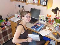 Lucy in her room at St Andrews