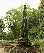 The garden's restored fountain.