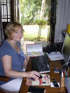 writing to you this morning from the office; veranda and garden in background