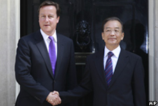 British Prime Minister David Cameron with his Chinese counterpart Premier Wen Jiabao 