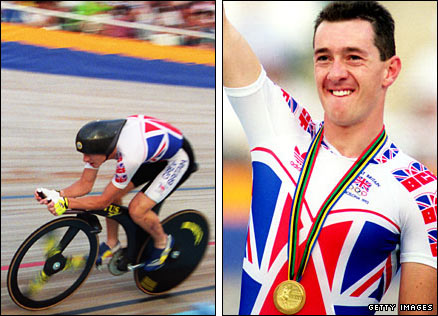 A young Chris Boardman celebrates Olympic gold in 1992
