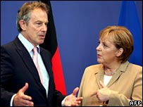 Tony Blair with German Chancellor Angela Merkel