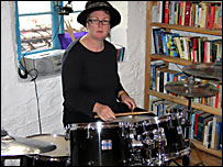 Lesley Goss at the drums