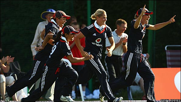 England celebrate their limited overs international series win against Australia