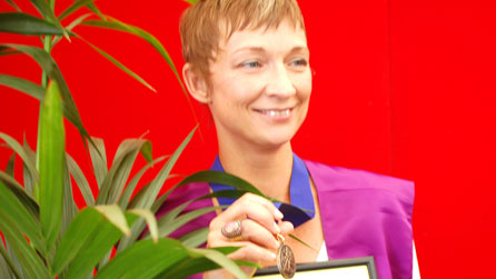 Rhian Staples shows off her Drama Medal.