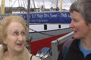 Lorna and Celia jump on board a tall ship on Glasgow's River Clyde...