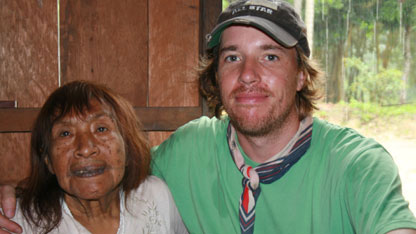 Matt Norman makes friends with a Marubo lady