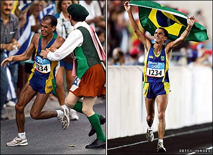 Brazil's Vanderlei de Lima was leading the 2004 marathon before he was attacked by a former Irish priest