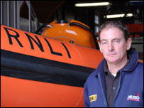 Robert Oliver with the Cullercoats lifeboat