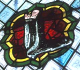 Stained glass in the church at Wroxall. Shakespeare's grandfather Richard was bailiff here and Shakepeare women were prioresses at the nunnery