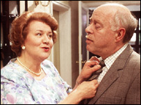 Hyacinth Bucket fixes husband Richard's tie