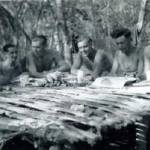'C' Company HQ from the left Major 'Jock' Burrell, 'Cheddar' Cheese (Cook), Pte Lee, Pte Mason (Storeman), Pte Johnny Walker(Batman), CSM Warr.