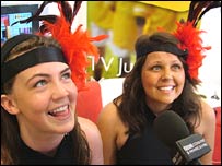 Can Can dancers being interviewed