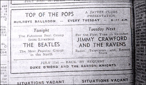 An ad for the gig in the Swindon Evening Advertiser (C) Swindon Advertiser