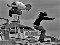 Team Pseudoflux practicing Parkour at the beach.