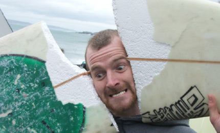Broken man. Jays trusty Schuler short board came a cropper in the recent big swell. The wipeout has clearly permanently disfigured this young Glack Charger as well, knocking out all his top teeth. Disturbing. Mar 07