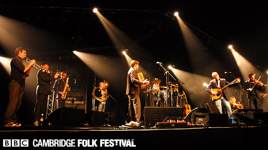 Bellowhead performing at Cambridge Folk Festival 2009.