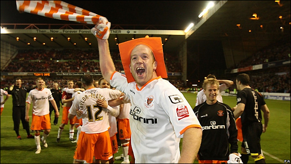 Blackpool midfielder Charlie Adam celebrates the win over Nottingham Forest.