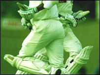 Players running between wickets