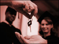 毕业生拿着汽车钥匙