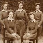 The land girls of 1947 - Ella Evans (nee Kimball) is in the middle of the back row with Lilian Earshaw (left) and Enid Williams. At the front are Joan Bradley and Morfydd Edwards